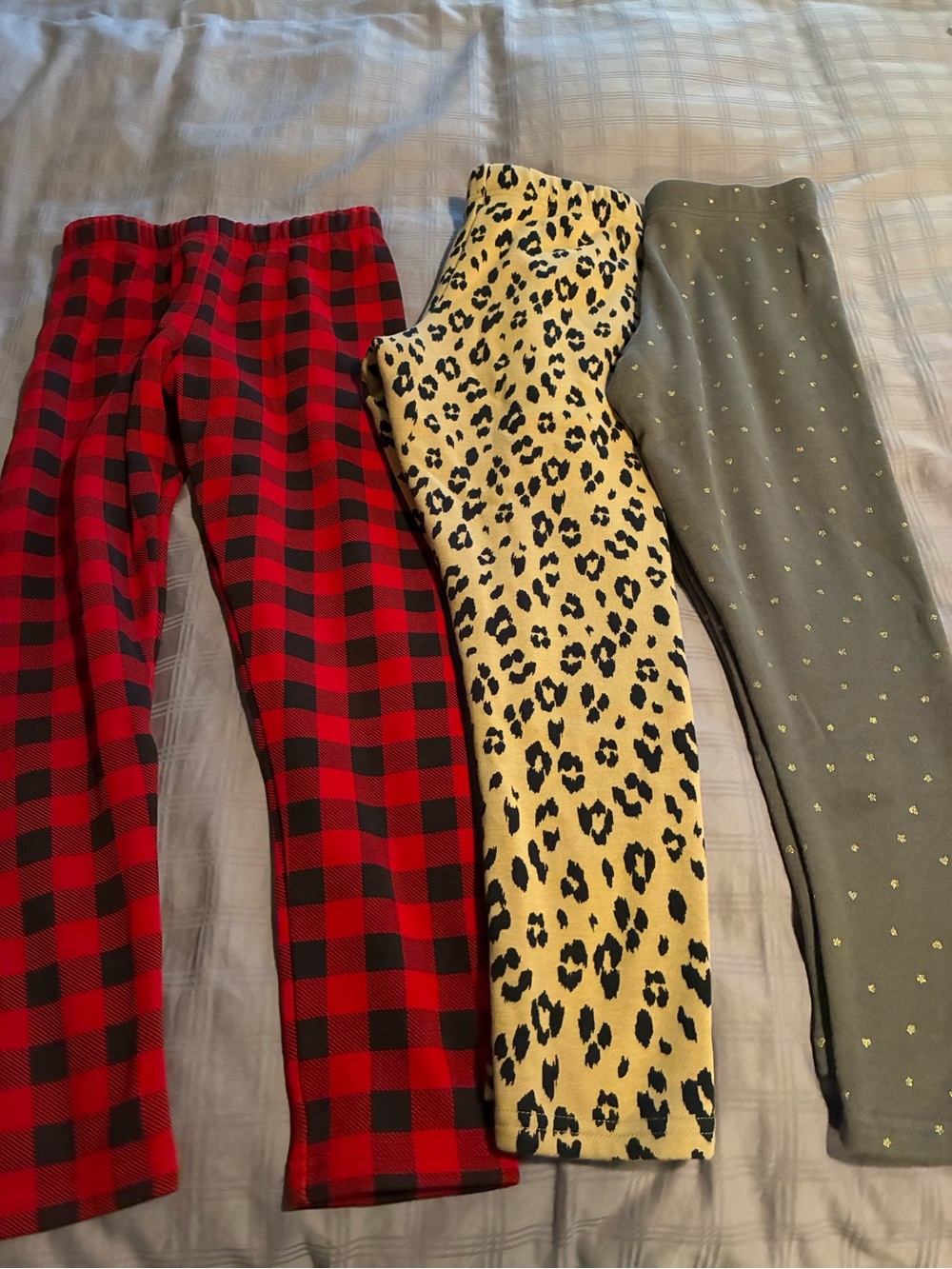 Girls' Cozy Leggings Pack - Red Buffalo Plaid, Yellow Leopard & Gray Dot